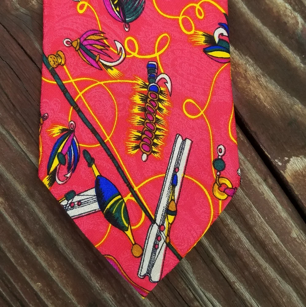 PAPELL Fishing Themed Tie - 100% Silk